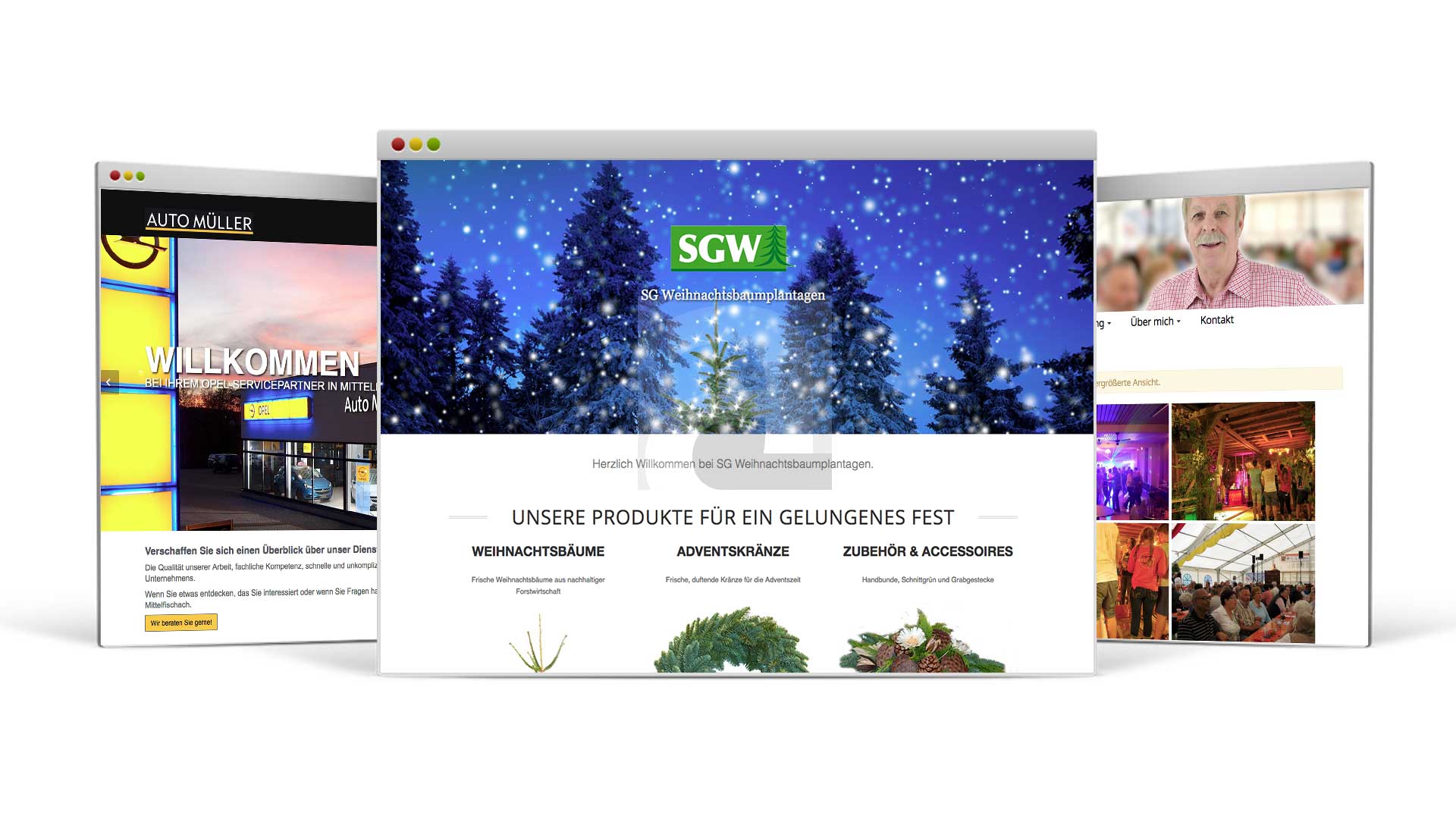 Drei Firmen-Websites aus unserer Arbeit in Browserfenstern